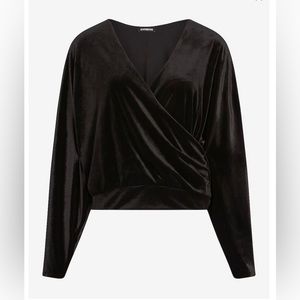 Express:  Velvet V-Neck Long Sleeve Faux Wrap Top
